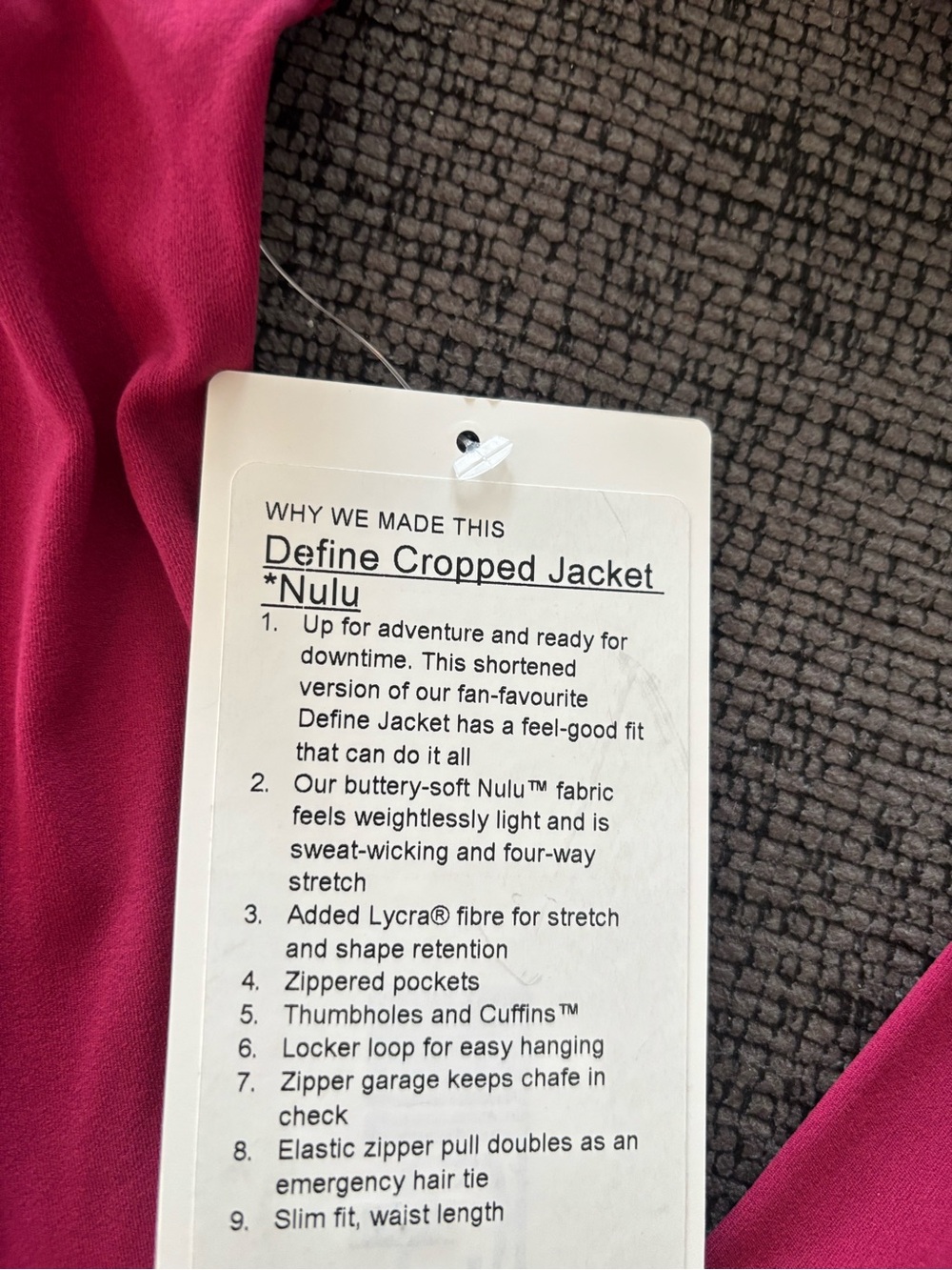 Lululemon Define Cropped Jacket
Nulu New Raspberry Rave - Picture 11 of 11